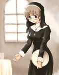  copyright_request glasses long_sleeves nun ooshiro_youkou solo waitress 