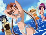  armpits arms_up artist_request bikini braid closed_eyes day glasses hinako_(sister_princess) jpeg_artifacts marie_(sister_princess) multiple_girls ocean one_eye_closed outdoors sakuya_(sister_princess) shirayuki_(sister_princess) sister_princess swimsuit tankini tongue twintails water 