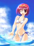  beach bikini bow day kamigishi_akari norizou_type-r outdoors red_hair side-tie_bikini solo swimsuit to_heart yellow_bow 