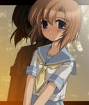  artist_request blue_eyes blush higurashi_no_naku_koro_ni light_smile looking_at_viewer orange_hair ryuuguu_rena school_uniform serafuku short_hair solo 