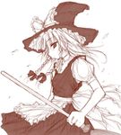  braid broom hat kirisame_marisa monochrome red sketch solo touhou twin_braids witch_hat yumesato_makura 