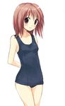  arms_behind_back brown_eyes brown_hair copyright_request one-piece_swimsuit school_swimsuit short_hair solo swimsuit usashiro_mani 