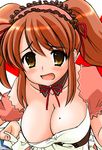  asahina_mikuru breasts brown_hair cleavage large_breasts mole mole_on_breast rikumoto_yoshiyuki solo suzumiya_haruhi_no_yuuutsu waitress 