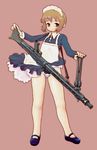  apron artist_request blue_skirt gun gunslinger_girl headdress lingerie long_sleeves machine_gun maid mary_janes mg42 panties pantyshot pantyshot_(standing) petticoat rico_(gunslinger_girl) shoes skirt solo standing underwear weapon white_panties wind wind_lift 