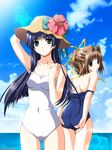  artist_request beach breasts breasts_outside day doko_e_iku_no_ano_hi kanzaki_chihiro kunimi_ema multiple_girls one-piece_swimsuit outdoors swimsuit 