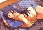  aki_masanari bed black_panties copyright_request long_sleeves lying no_pants on_side pajamas panties pillow solo underwear 