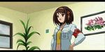  animated animated_gif brown_hair gyakuten_saiban long_sleeves lowres objection parody pointing screencap short_hair solo suzumiya_haruhi suzumiya_haruhi_no_yuuutsu 