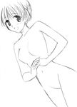  :d artist_request blush collarbone dutch_angle greyscale hands_together lineart looking_at_viewer monochrome navel nude open_mouth sarah_adiemus school_rumble short_hair simple_background smile solo white_background 