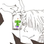  artist_request cigarette crossover ginko hair_over_one_eye katamari_damacy lowres male_focus monochrome mushishi oekaki smoking spot_color the_prince 