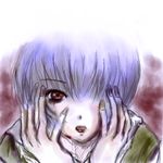  artist_request ayanami_rei blue_hair covering_one_eye face injury lips looking_at_viewer lowres neon_genesis_evangelion parted_lips red_eyes short_hair solo tears teeth upper_body 