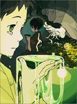  1girl artist_request black_eyes black_hair brown_hair cup green_eyes lowres mushishi oekaki renzu_(mushishi) sakazuki shinra_(mushishi) short_hair 