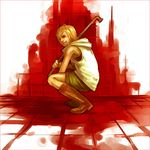 artist_request blonde_hair blood cigarette heather_mason lead_pipe miniskirt mouth_hold short_hair silent_hill silent_hill_3 skirt solo squatting vest 