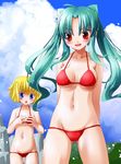  beach bikini cloud day multiple_girls noto_(soranoto) original outdoors sky swimsuit twintails 