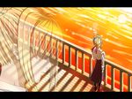  artoria_pendragon_(all) blonde_hair blouse fate/stay_night fate_(series) from_above from_behind fukurou hair_over_eyes hair_ribbon lens_flare long_skirt long_sleeves pantyhose railing ribbon saber skirt solo water 
