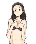  bikini black_hair blank_eyes brown_eyes hands_on_own_chest looking_at_viewer original psyt2 simple_background solo swimsuit white_background 