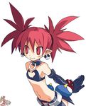  :3 arm_strap arms_behind_back bandeau bangs bare_shoulders belt black_gloves black_skirt blush_stickers buckle closed_mouth collar cowboy_shot demon_girl disgaea earrings elbow_gloves etna flat_chest from_side gloves hair_between_eyes hair_tie harada_takehito jewelry leaning_forward light_smile looking_to_the_side makai_senki_disgaea_2 midriff miniskirt navel official_art pointy_ears prinny red_eyes red_hair short_twintails side_slit simple_background skirt skull_earrings slit_pupils smile solo spiked_hair studded_bracelet third-party_edit third-party_watermark twintails watermark white_background 