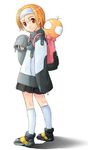  backpack bag brown_eyes coat copyright_request creature fugetsu_taku headband kneehighs long_sleeves looking_back orange_hair randoseru red_eyes shoes short_hair skirt white_legwear 