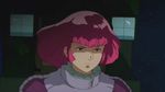  bangs closed_mouth expressionless gundam haman_karn pink_hair purple_eyes screencap short_hair solo space star upper_body zeta_gundam 