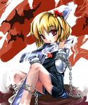  blonde_hair chain cross hair_ribbon latin_cross long_sleeves red_eyes ribbon rumia sho_(runatic_moon) short_hair solo touhou 