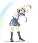  arms_up blue_eyes blue_hair full_body ikeda_jun_(mizutamari) kneehighs leaning_to_the_side original school_uniform socks solo source_request standing stretch 