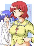  artist_request cosplay costume_switch igarashi_miyuki long_sleeves lowres momotsuki_gakuen_school_uniform multiple_girls pani_poni_dash! partially_translated red_hair sailor_collar suzuki_sayaka translation_request yellow_sailor_collar 