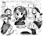  apple blush_stickers chair chibi doll drawer dress food fruit full_body greyscale grimm's_fairy_tales hairband holding holding_food holding_fruit indoors itou_noiji jewelry monochrome multiple_girls nagato_yuki necklace novel_illustration official_art parody shelf sitting snow_white snow_white_(grimm) speech_bubble spoken_squiggle squiggle suzumiya_haruhi suzumiya_haruhi_no_yuuutsu vase window 