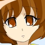  artist_request blue_background brown_eyes brown_hair close-up closed_mouth expressionless face ichijou lowres pani_poni_dash! simple_background solo 