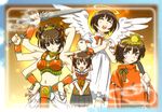  angel brown_hair crown goddess grey_eyes halo hat hitotsubashi_yurie kamichu! midriff multiple_arms sword uon_taraku weapon wings 