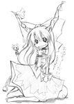  antennae bow cape cappccino chain dress greyscale hair_bow horns ibuki_suika monochrome multiple_girls symbol-shaped_pupils touhou translated wriggle_nightbug 