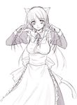  animal_ears cat_ears copyright_request greyscale long_sleeves maid monochrome seri_natsume sketch solo tail 