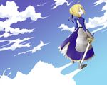  armor armored_dress artist_request artoria_pendragon_(all) blonde_hair cloud dress excalibur fate/stay_night fate_(series) green_eyes long_sleeves saber solo sword weapon 
