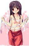  artist_request breasts brown_hair nipples original red_eyes sarashi small_breasts solo topless undone_sarashi 
