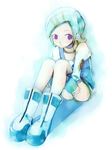  aqua_hair boots eureka eureka_seven eureka_seven_(series) hair_ornament hairclip kei_(keigarou) knees_up leg_hug long_sleeves non-web_source purple_eyes short_hair sitting solo white_footwear 