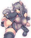  animal_ears barefoot bell blue_eyes breasts cameltoe cat_ears copyright_request covered_nipples feet grey_hair grey_nails heterochromia huge_breasts jewelry jingle_bell kei_jiei leotard long_hair lying nail_polish nipples ring scarf see-through smile solo spread_legs tail thighhighs toe_scrunch toenail_polish toes yellow_eyes 