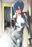  against_wall arm_behind_back artist_request ayanami_rei bangs blue_hair bodysuit bracer breasts ceiling chair closed_mouth cowboy_shot curtains desk gloves hair_between_eyes hallway headgear indoors leaning_to_the_side looking_away looking_down neon_genesis_evangelion pilot_suit plugsuit red_eyes short_hair skinny small_breasts solo standing sunlight turtleneck white_bodysuit window 