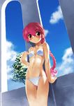  bikini blush braid breasts day jewelry kante_mirofu long_hair magic_knight_rayearth pendant pink_eyes pink_hair shidou_hikaru single_braid small_breasts solo swimsuit water 