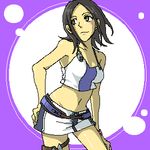  artist_request brown_eyes brown_hair eureka_seven eureka_seven_(series) halter_top halterneck hand_on_hip lowres midriff miniskirt oekaki skirt solo talho_yuuki thigh_strap 