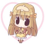  :o artist_request blush brown_eyes brown_hair chibi dress full_body hair_ribbon hairband heart long_hair long_sleeves looking_at_viewer outstretched_arms re_mii ribbon simple_background solo standing white_background yellow_dress zoids zoids_genesis 