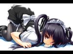 black_hair hima kooh letterboxed maid maid_headdress pangya red_eyes skirt solo thighhighs top-down_bottom-up twintails 