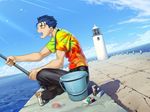  bucket can cigarette fate/hollow_ataraxia fate/stay_night fate_(series) fishing fishing_rod game_cg holding holding_fishing_rod lancer lighter lighthouse male_focus solo source_request takeuchi_takashi 