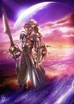  armor armored_dress brown_hair copyright_request fantasy moon shield shu_(littlebit) sword valkyrie weapon 