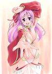  bare_shoulders blue_eyes blush bra breasts cameltoe cleavage gypsy gypsy_(ragnarok_online) highres jewelry lingerie long_hair medium_breasts panties pink_bra pink_panties purple_hair ragnarok_online shiun solo standing thighhighs thong underwear 