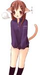  animal_ears artist_request breath brown_eyes brown_hair cat_ears cold copyright_request long_sleeves no_pants solo tail trembling 