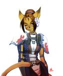  2005 animal_ears armor belt cat_ears cat_tail final_fantasy final_fantasy_xi flower hectatomb kapolo_systems mithra one_eye_closed solo tail 