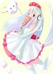  blue_eyes bracelet dress elbow_gloves gloves headphones jewelry long_hair original shiba_yuusuke solo thighhighs white_gloves white_hair white_legwear 