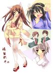  3girls animal_ears asahina_mikuru brown_hair fox_ears itou_noiji japanese_clothes kimono koizumi_itsuki kyon multiple_boys multiple_girls nagato_yuki short_hair suzumiya_haruhi suzumiya_haruhi_no_yuuutsu tail thighhighs yukata 