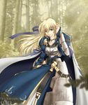  akatsuki_akane alternate_hairstyle armor armored_dress artoria_pendragon_(all) blonde_hair cape character_name copyright_name dress fate/stay_night fate_(series) green_eyes long_hair long_sleeves saber solo third-party_edit 