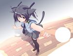  animal_ears black_hair black_legwear cat_ears cat_tail copyright_request disembodied_limb dress grey_dress holding_hands loafers more necktie ribbon school_uniform shoes short_hair smile tail thighhighs yellow_eyes 