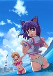  animal_ears bikini cat_ears copyright_request day dutch_angle fishing kubocha looking_back multiple_girls no_pants ocean outdoors panties school_uniform serafuku standing striped striped_panties swimsuit tetrapod underwear wading water yellow_panties 