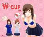  3girls bra breasts brown_hair large_breasts lingerie multiple_girls one_eye_closed shirotsumekusa skirt underwear world_cup 